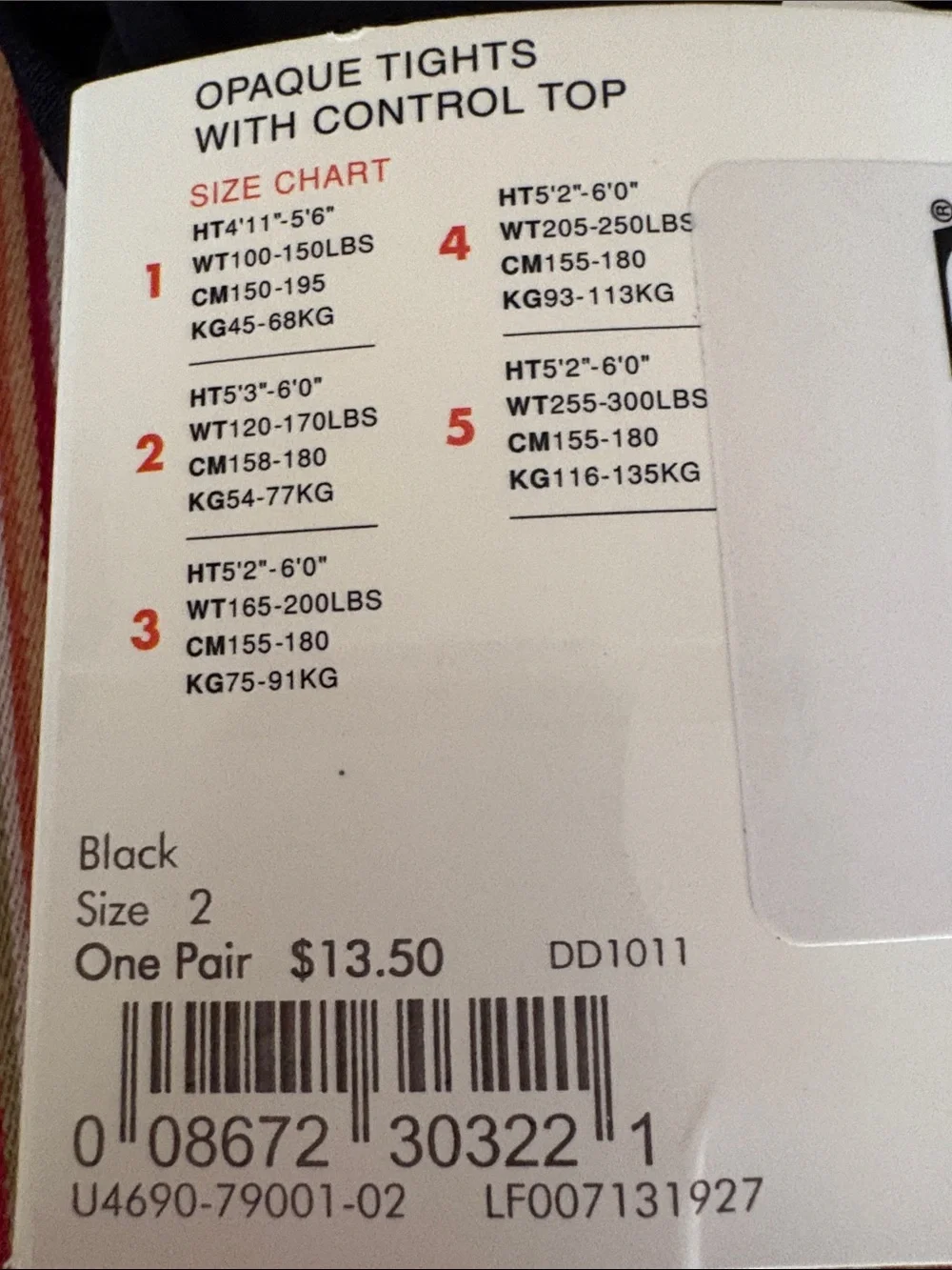 NWT Opaque Black Tights with Control Top in Size 2